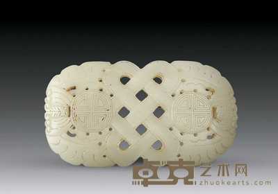 清 玉刻福寿代扣 8.5×6cm